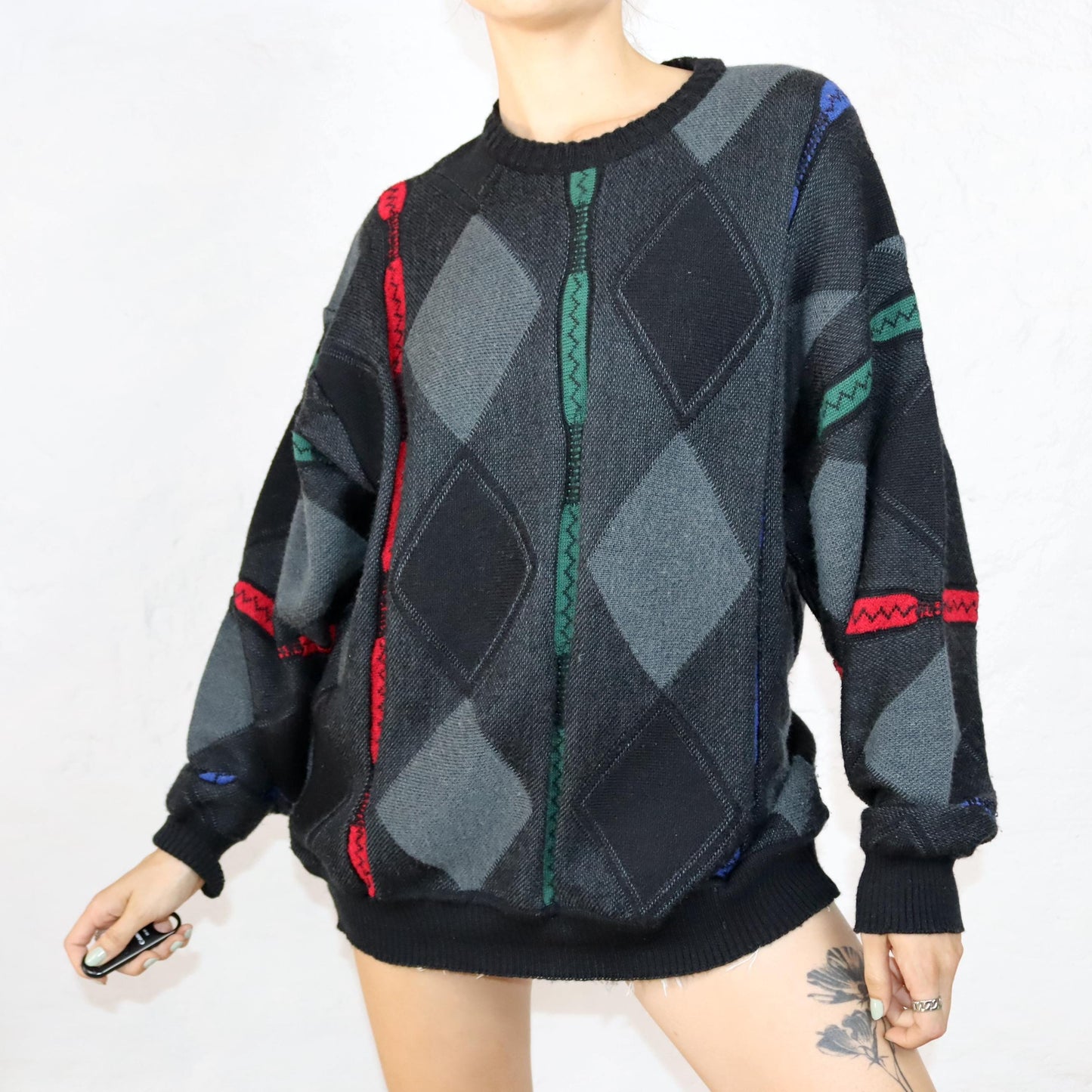 Vintage 80er 90er PELO Wollpullover Schurwolle Pullover Coogie style schwarz rot grün blau L/XL