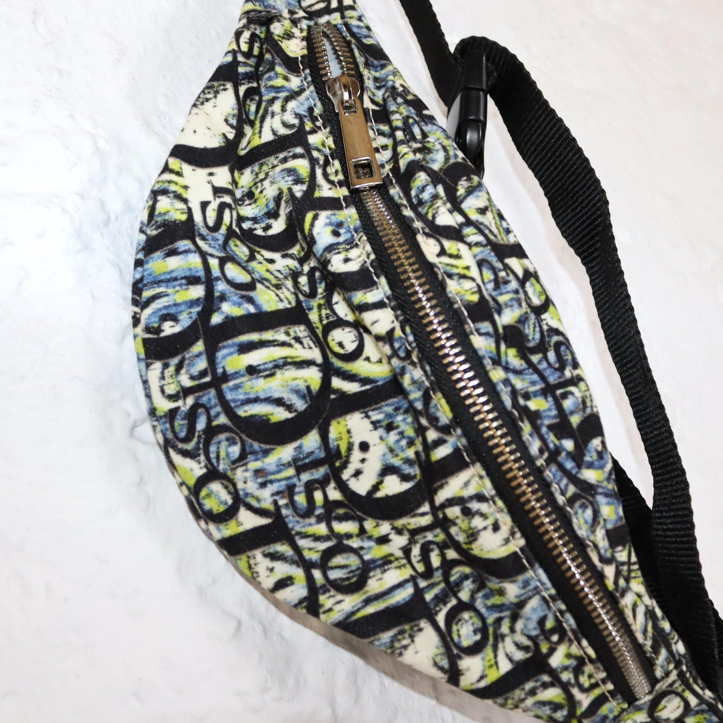 Vintage 80er 90er Bauchtasche crazy pattern grün blau Disco Tasche