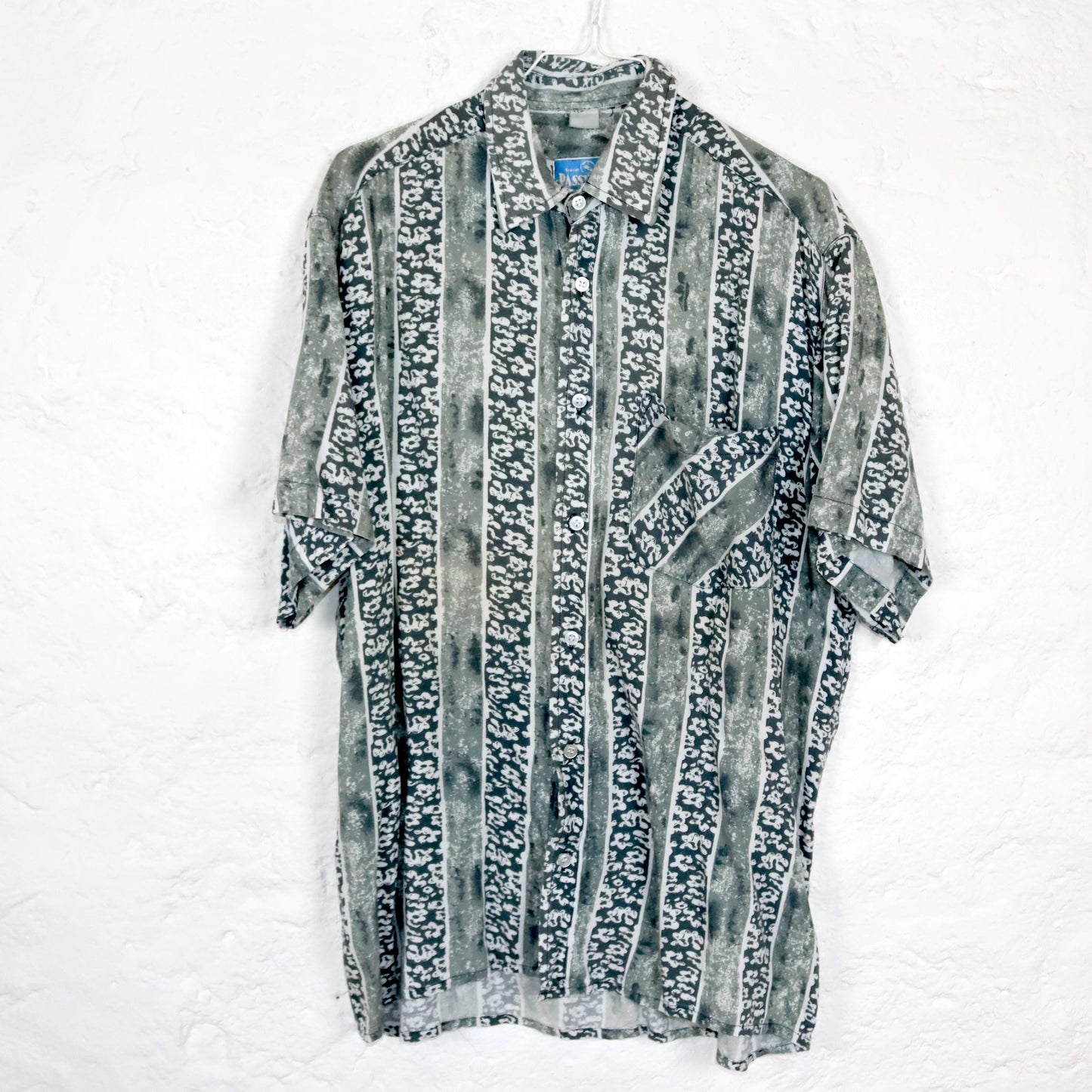 Vintage 80er 90er PASSWORLD Hemd kurzarm crazy pattern grau M