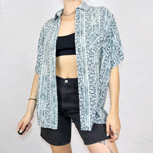 Vintage 80er 90er PASSWORLD Hemd kurzarm crazy pattern grau M