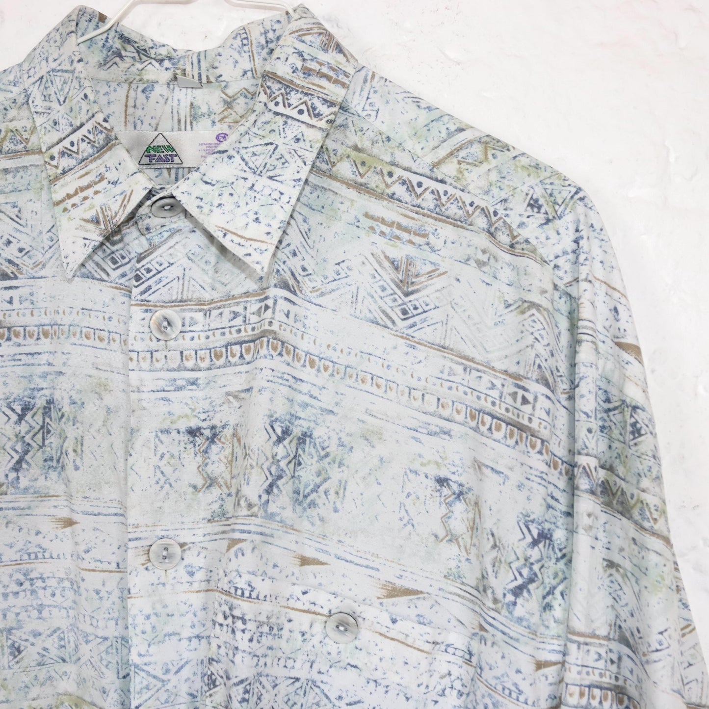 Vintage 80s 90s NEW FAST shirt long sleeve crazy pattern linen viscose M
