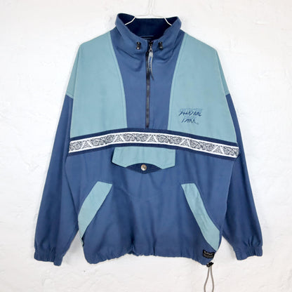 Vintage 80s 90s GREEKSTROKE PARK jacket overcoat stand-up collar blue velvet S