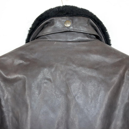 Vintage 80s 90s SCOTT TIME Liberty pilot jacket leather jacket lined fur collar dark brown M/L