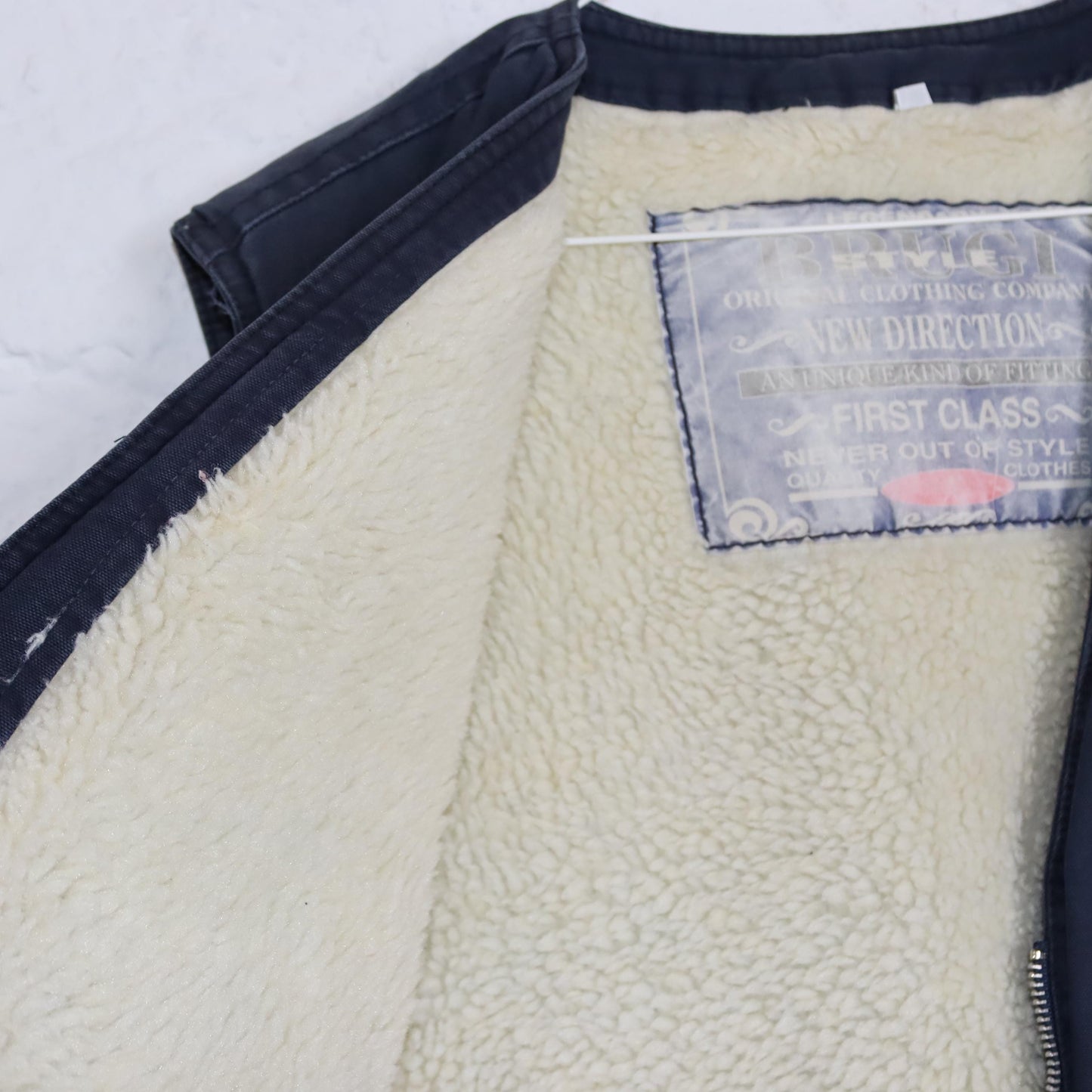 Vintage 80s 90s BRUGI cargo vest lined fake fur dark blue L