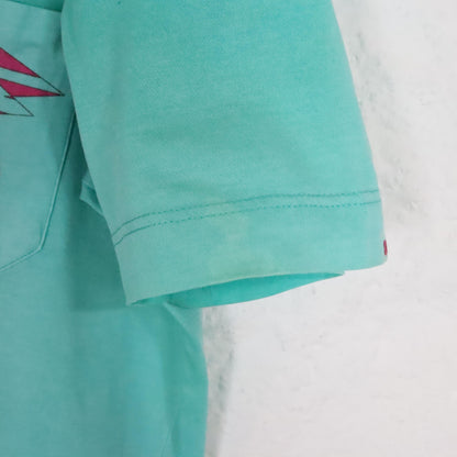 Vintage 80s 90s ADIDAS Polo Shirt t-shirt turquoise pink crazy pattern short sleeve 52 L
