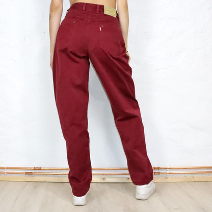 Vintage 80er 90er ENERGY Jeans Hose gerades Bein regular fit dunkelrot W33