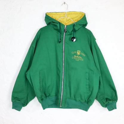Vintage 80s 90s FULL BRIGHT bomber jacket lightly lined with hood embroidered green yellow M