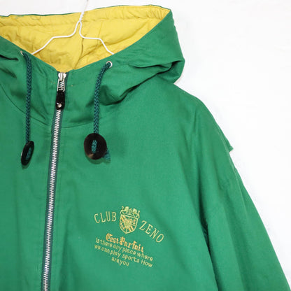 Vintage 80s 90s FULL BRIGHT bomber jacket lightly lined with hood embroidered green yellow M