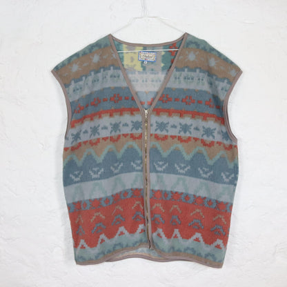 Vintage 80s 90s INDEED fleece vest zipper pastel crazy pattern XL