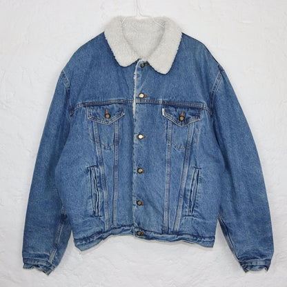 Vintage 80s 90s TOP IN denim jacket lined jacket teddy fur blue L