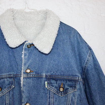 Vintage 80s 90s TOP IN denim jacket lined jacket teddy fur blue L