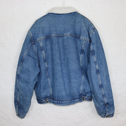 Vintage 80s 90s TOP IN denim jacket lined jacket teddy fur blue L