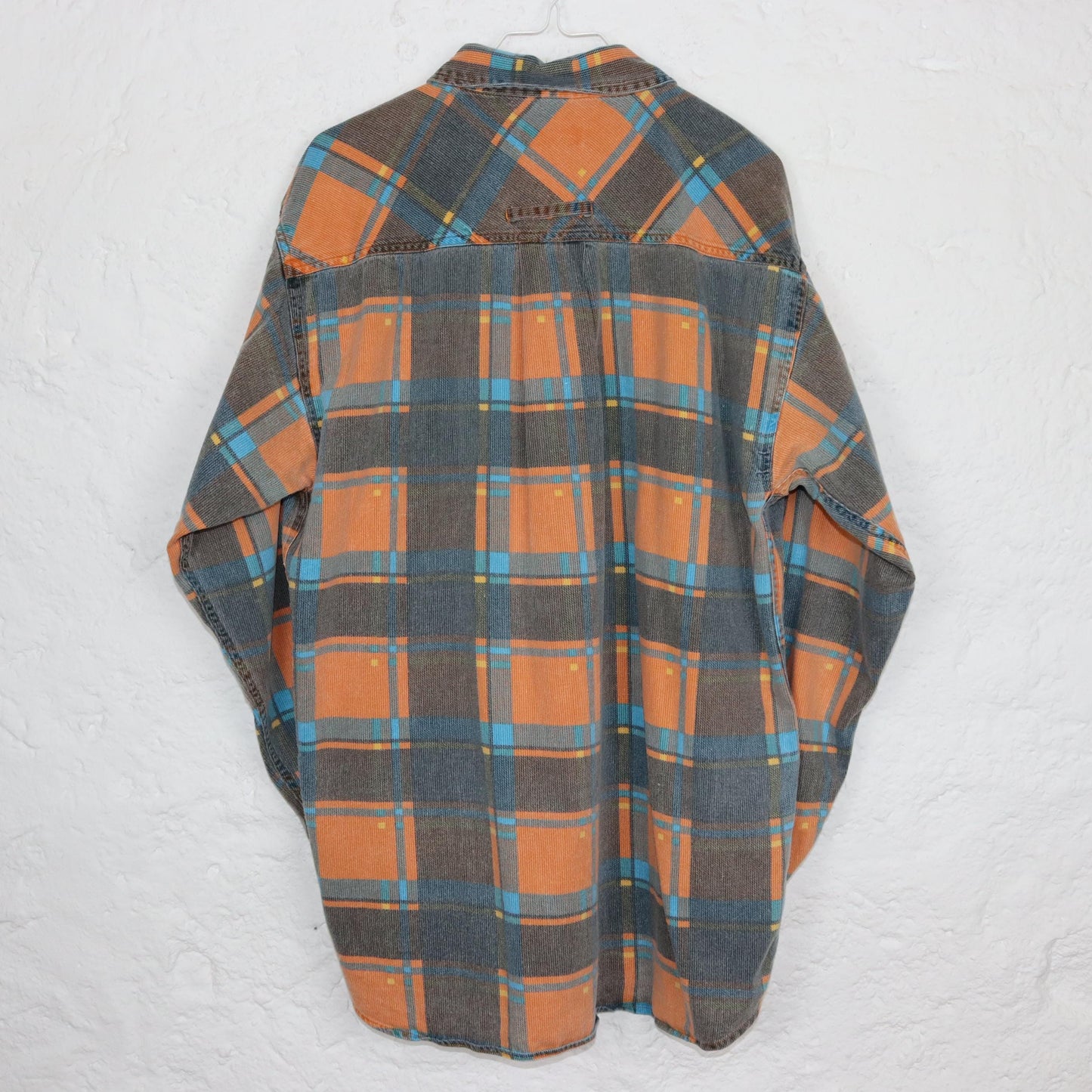 Vintage 80er 90er C&A Hemd langarm kariert Flanellhemd orange grau blau M