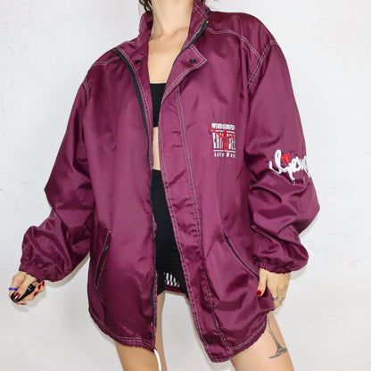 Vintage 80s 90s CHIEMSEE windbreaker rain jacket double-layered embroidery dark purple XL