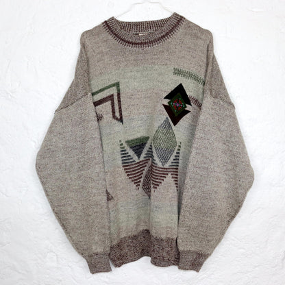 Vintage 80er 90er ANGELO LITSICO Strickpullover Pullover Wolle gemustert beige XL