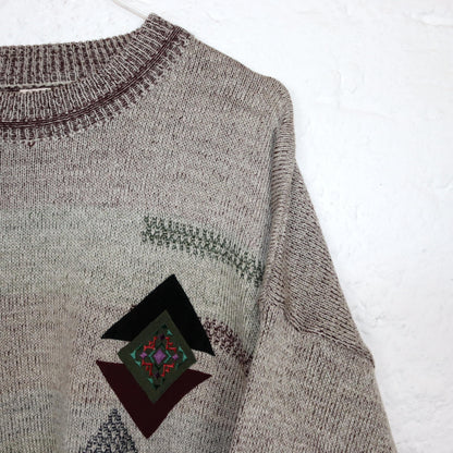 Vintage 80er 90er ANGELO LITSICO Strickpullover Pullover Wolle gemustert beige XL
