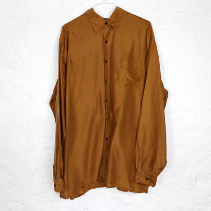 Vintage 80er 90er CHECKPOINT Seidenhemd langarm Seide rostfarbe bronze XL