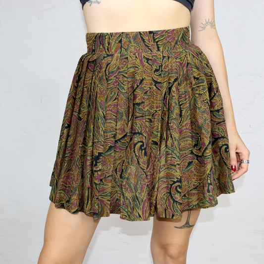 Vintage 80s 90s pleated skirt silk skirt short crazy pattern 36