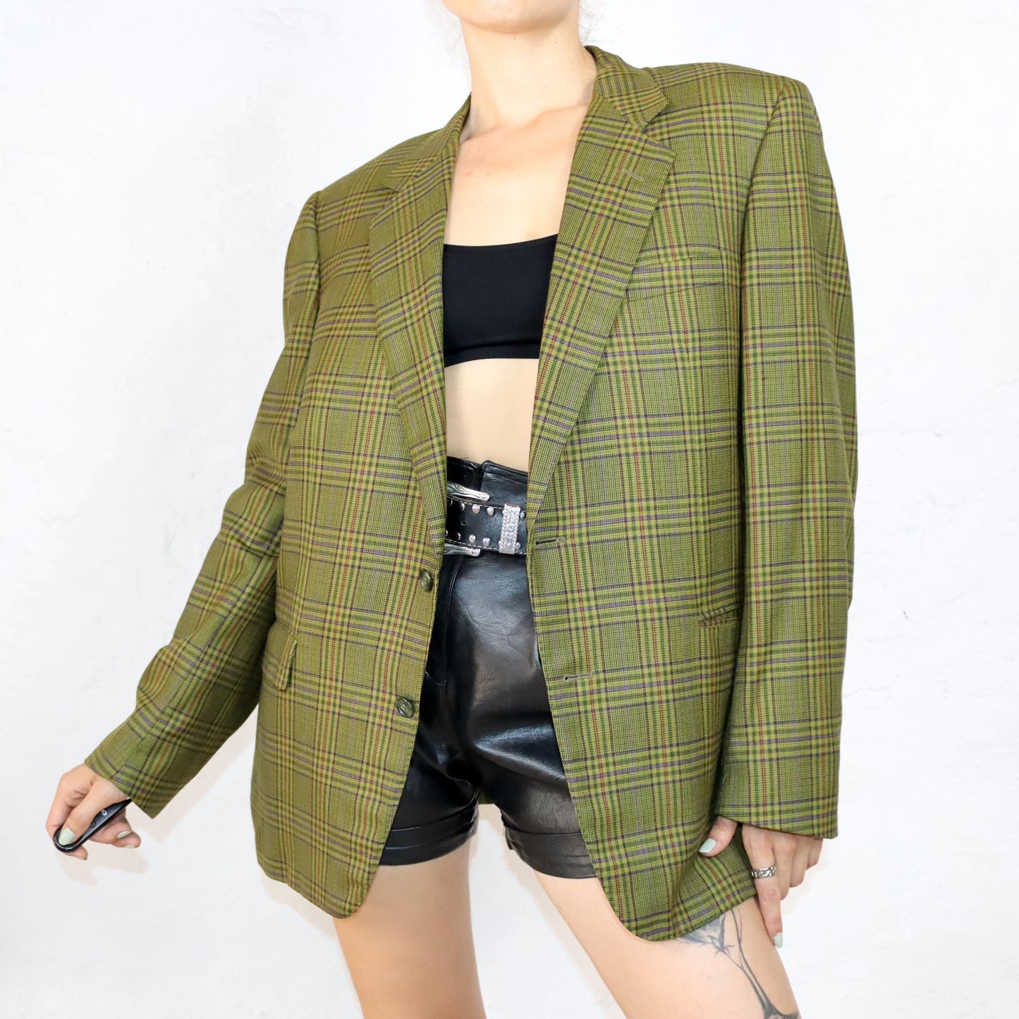 Vintage 80er 90er LEONI PARMA Blazer kariert Schulterpolster Wollblazer Wolle 50L
