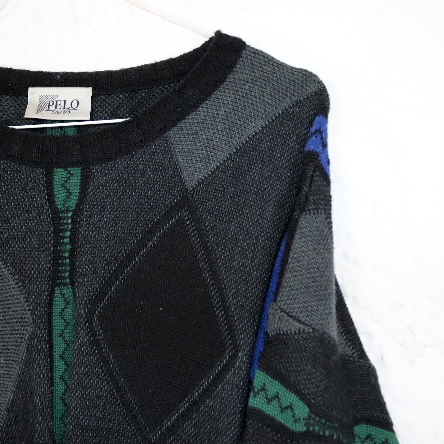 Vintage 80er 90er PELO Wollpullover Schurwolle Pullover Coogie style schwarz rot grün blau L/XL