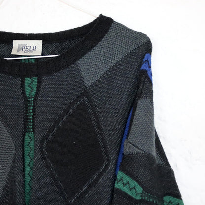 Vintage 80er 90er PELO Wollpullover Schurwolle Pullover Coogie style schwarz rot grün blau L/XL