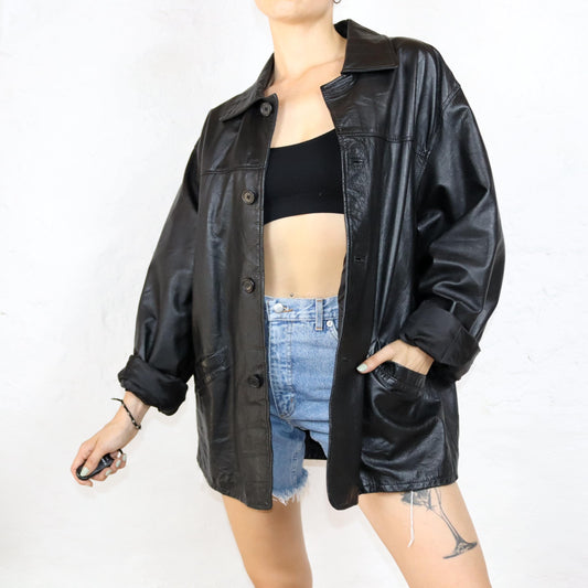 Vintage 80s 90s DIEGO CREAZONI leather jacket leather coat black thin 52 L