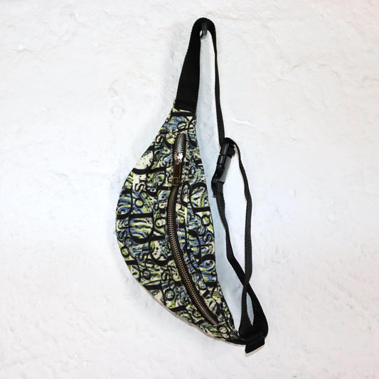 Vintage 80s 90s fanny pack crazy pattern green blue disco bag