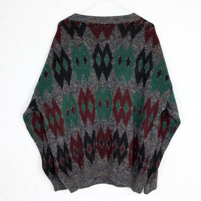 Vintage 80s 90s wool sweater knitted sweater wool pattern V-neck XL
