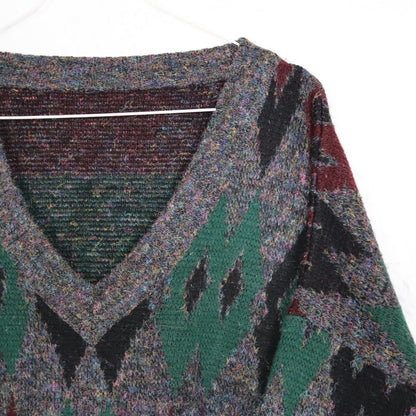 Vintage 80s 90s wool sweater knitted sweater wool pattern V-neck XL