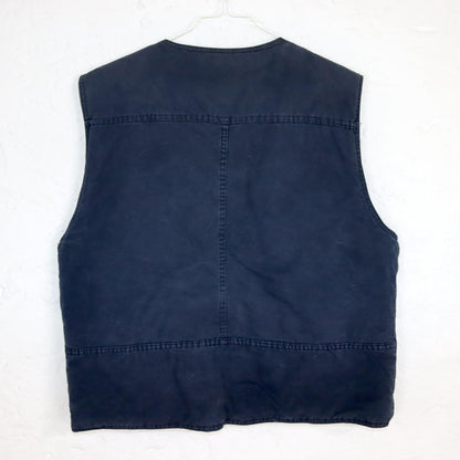 Vintage 80s 90s BRUGI cargo vest lined fake fur dark blue L