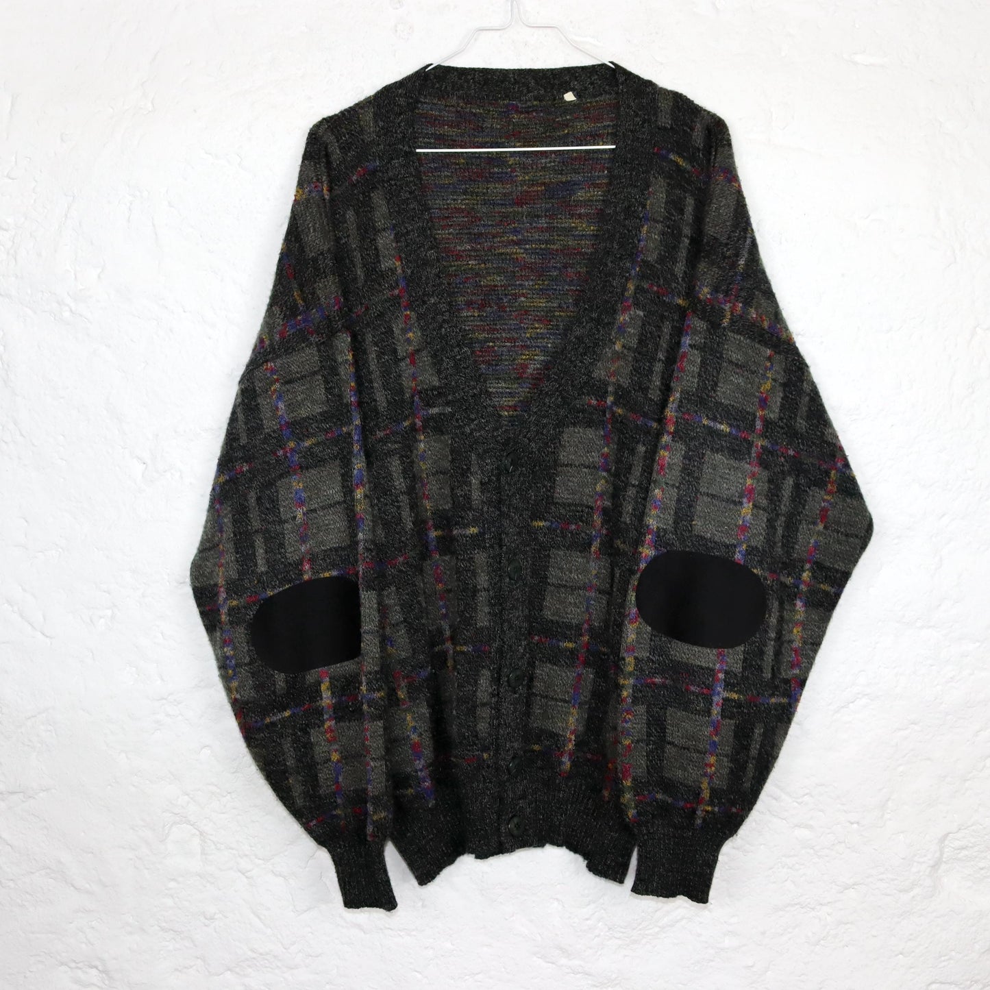 Vintage 80s 90s Cardigan Button-Up Checked Wool Cardigan Size 54 XL