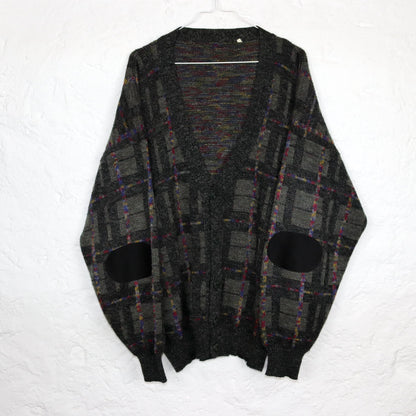 Vintage 80s 90s Cardigan Button-Up Checked Wool Cardigan Size 54 XL