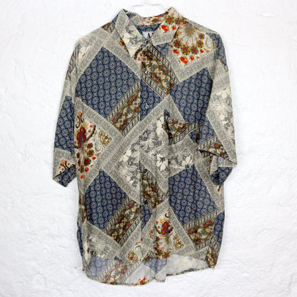 Vintage 80er 90er A+T COMPANY Hemd kurzarm crazy pattern Viskose Paisleymuster L