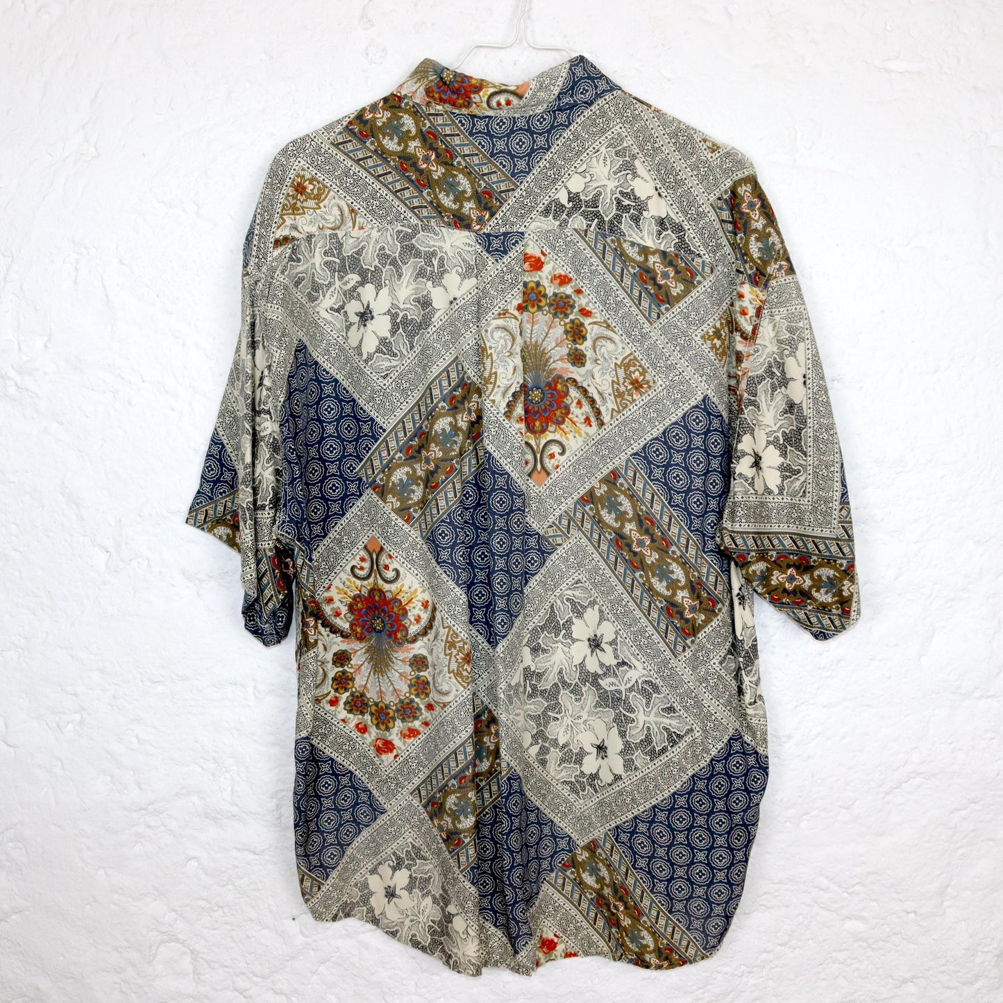 Vintage 80er 90er A+T COMPANY Hemd kurzarm crazy pattern Viskose Paisleymuster L