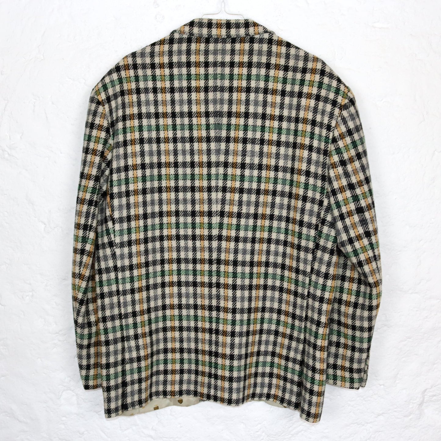 Vintage 80s 90s CITY TIME wool blazer checked wool shoulder pads beige green yellow 50 L