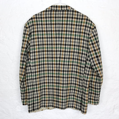 Vintage 80s 90s CITY TIME wool blazer checked wool shoulder pads beige green yellow 50 L