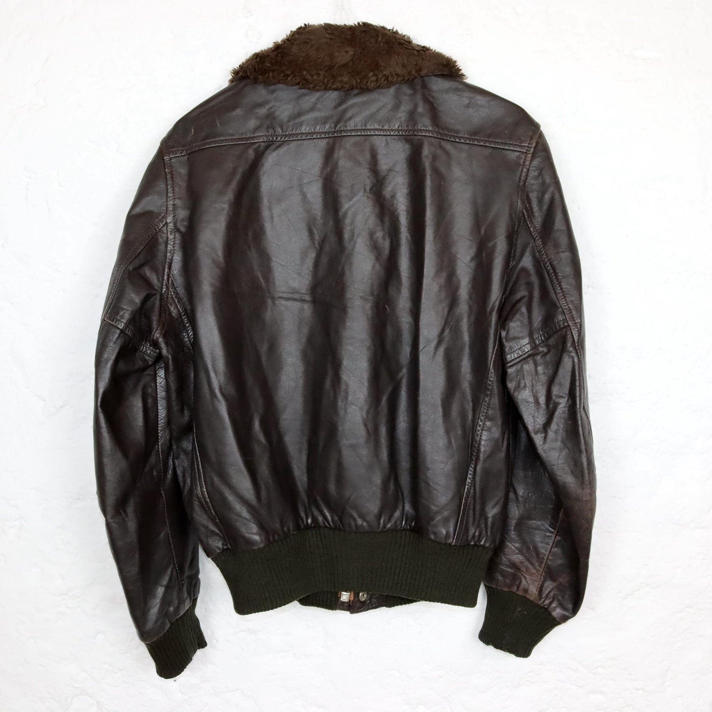 Vintage 80s 90s leather jacket pilot jacket dark brown faux fur collar S