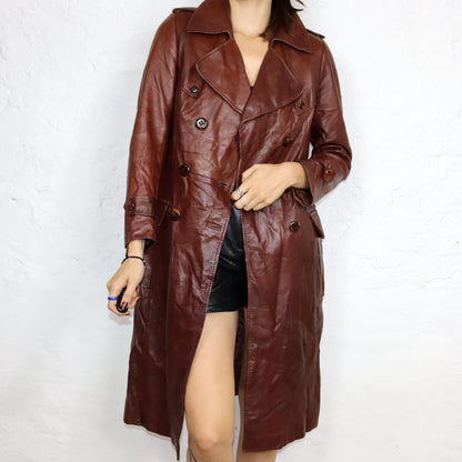 Vintage 80s 90s TIMAF leather coat soft leather pointed collar brown double row buttons M