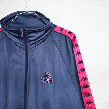 Vintage 80s 90s KAPPA tracksuit jacket stand-up collar dark blue pink XL