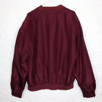 Vintage 80s 90s MONZA silk blouson jacket silk shoulder pads wine red L