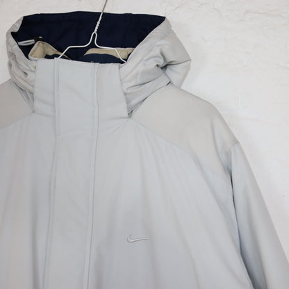 Vintage 90s 00s Y2k NIKE Parka Coat Jacket Lined with Hood Light Grey M