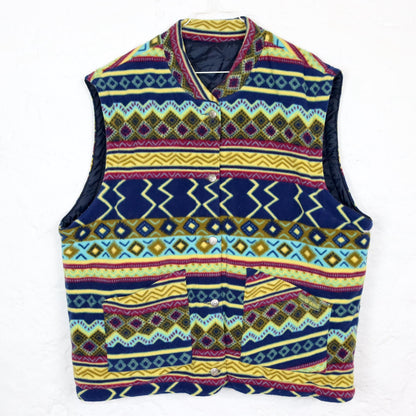 Vintage 80er 90er ROY ROGERS Wendeweste Weste Fleece leicht gefüttert crazy pattern bunt XL