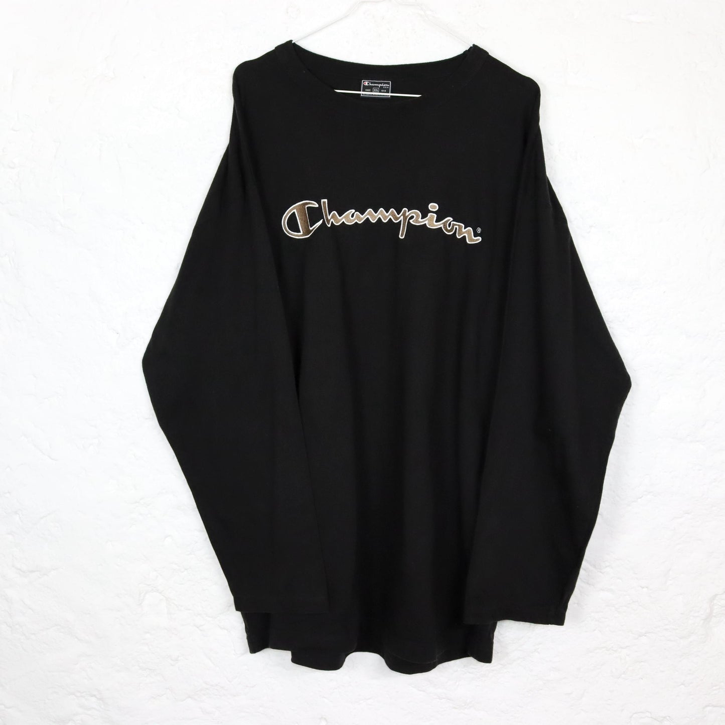 Vintage 80s 90s CHAMPION T-Shirt Longsleeve Black Embroidery Black Beige XXL