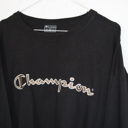 Vintage 80s 90s CHAMPION T-Shirt Longsleeve Black Embroidery Black Beige XXL