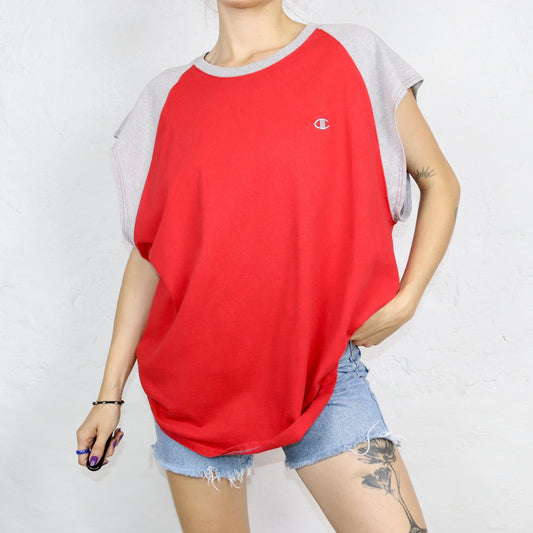Vintage 80s 90s CHAMPION tank top short sleeve grey red XXL