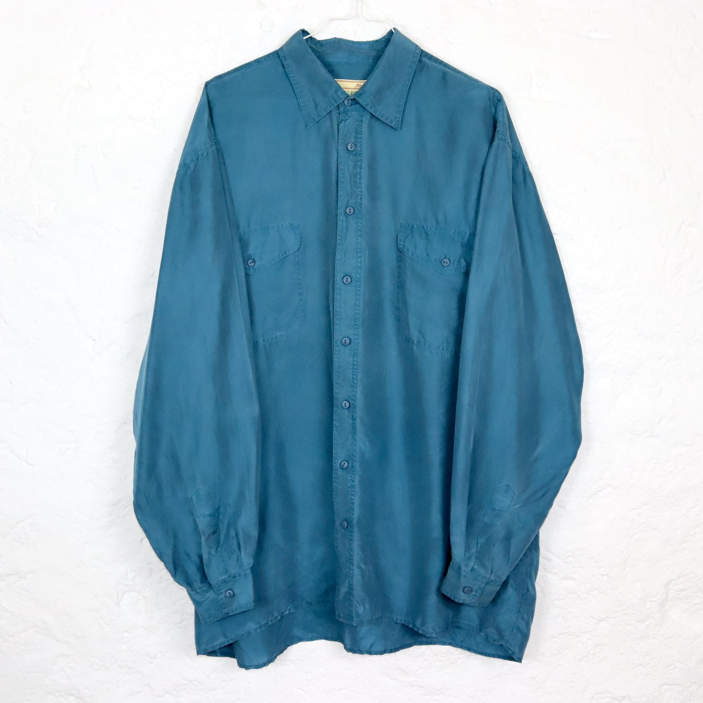 Vintage 80s 90s JAMES DILLON silk shirt long sleeve shirt silk blue L