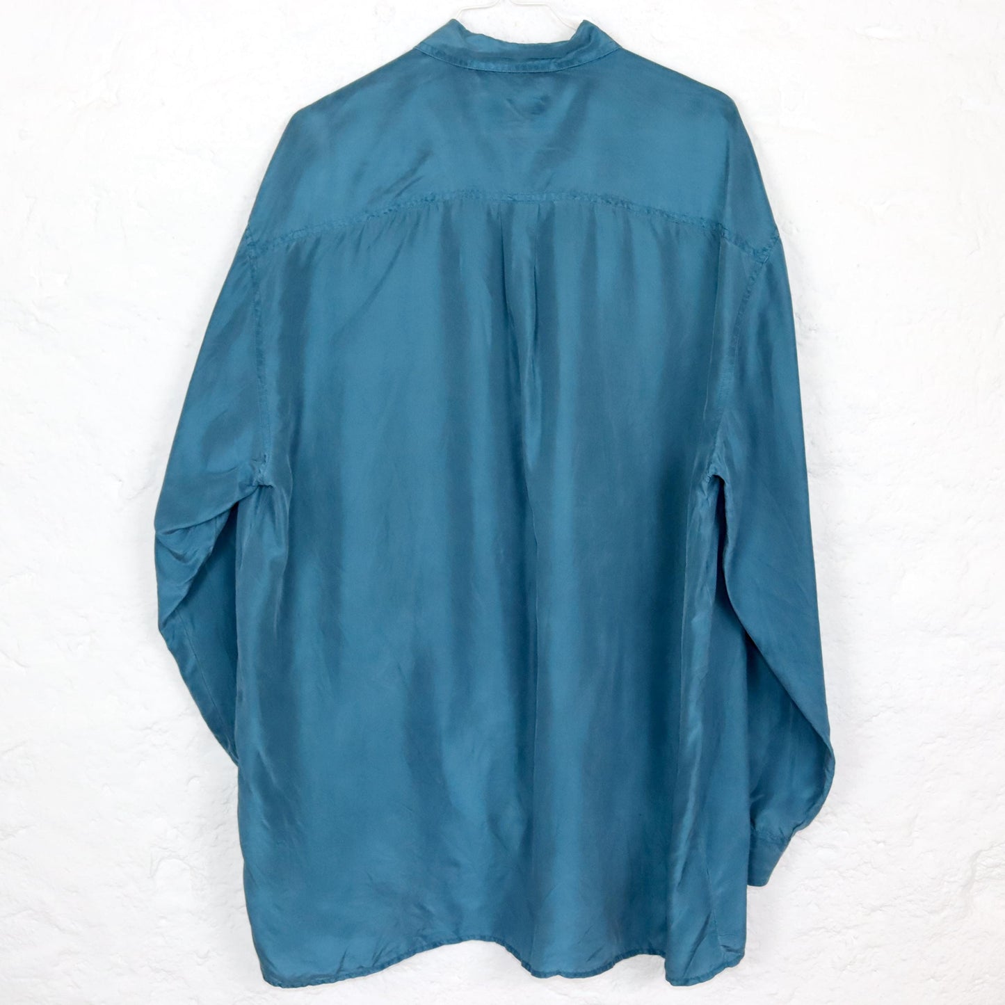 Vintage 80s 90s JAMES DILLON silk shirt long sleeve shirt silk blue L