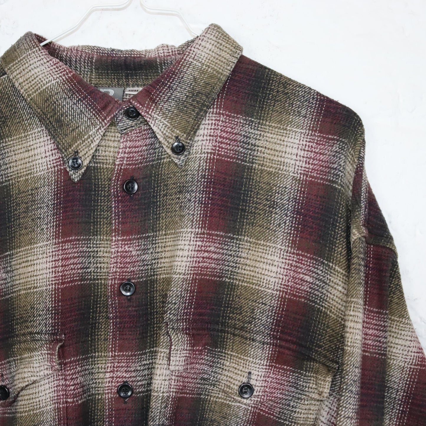 Vintage 80s 90s B flannel shirt long sleeve checked dark red khaki 43/44 S