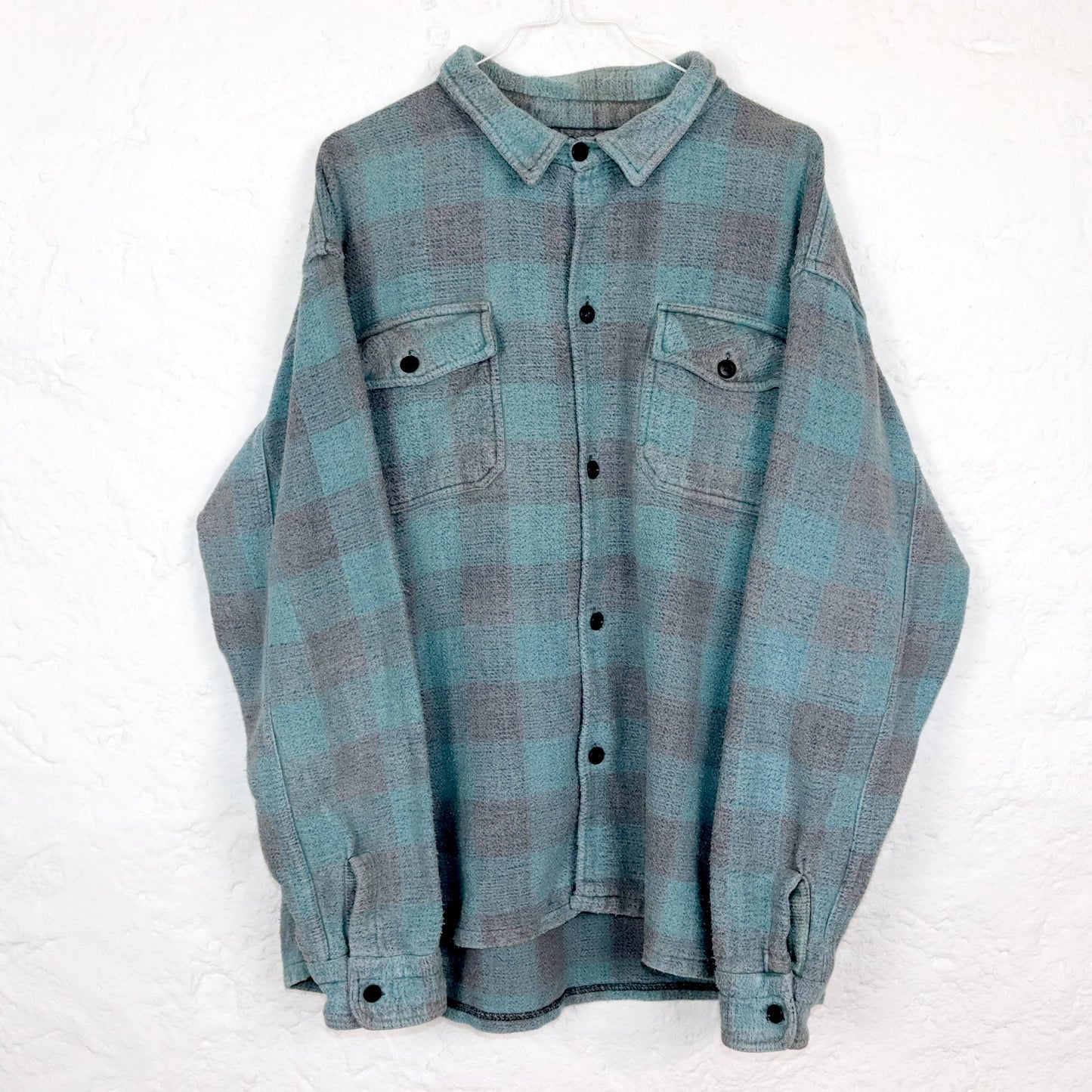 Vintage 80s 90s flannel shirt lanaram grey light blue XXL