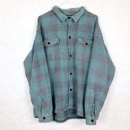 Vintage 80s 90s flannel shirt lanaram grey light blue XXL